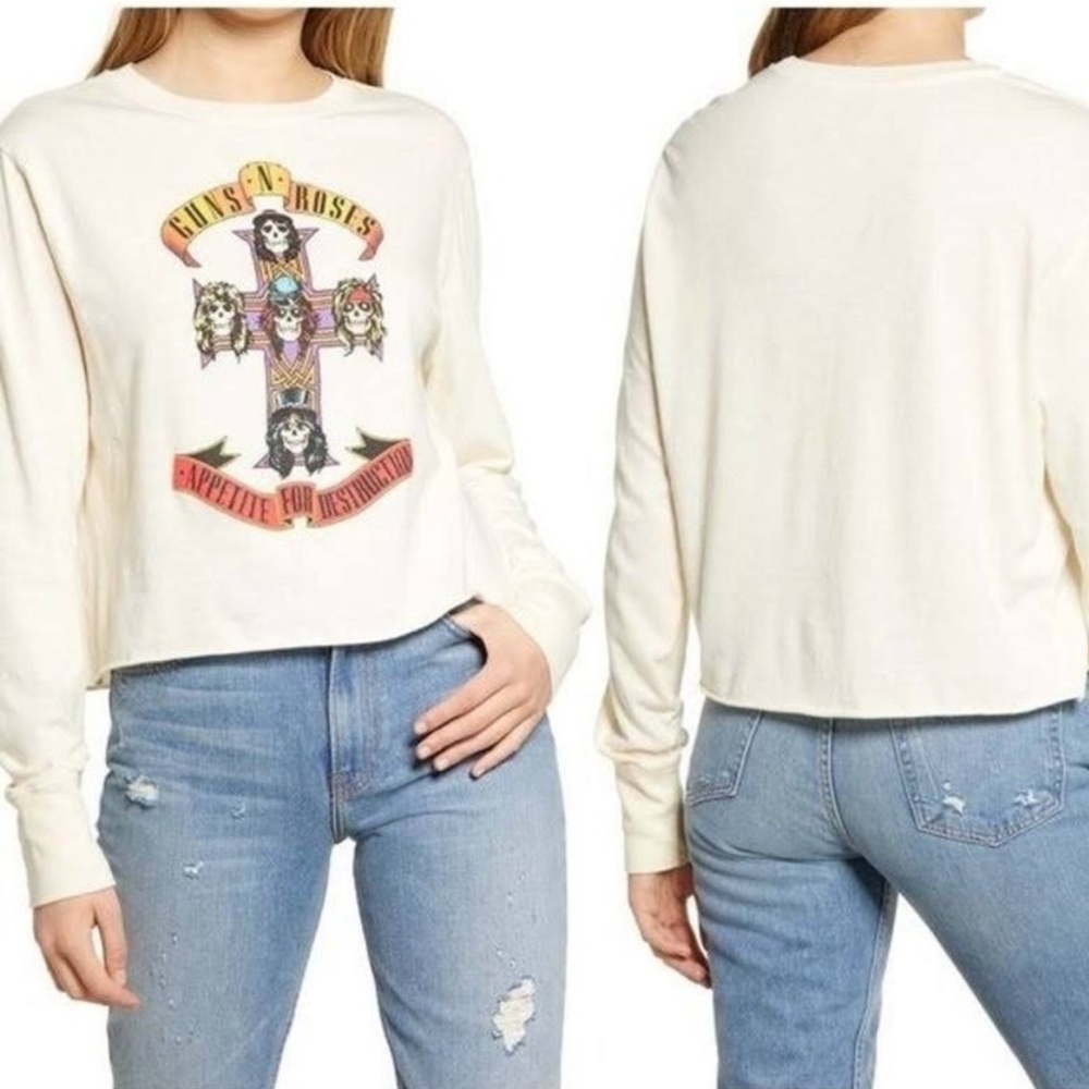Treasure & Bond Ivory Cream Guns N' Roses Long Sleeve Cotton Top Size M